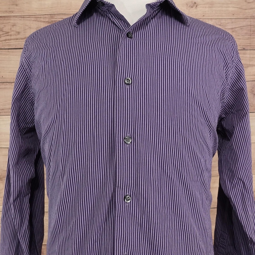 Apt. 9 Shirt Mens L Purple Stripe Long Sleeve Button-Up Cotton Business